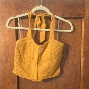 American Eagle Outfitters Gold Sleeveless Crop Tie Front Tank Top